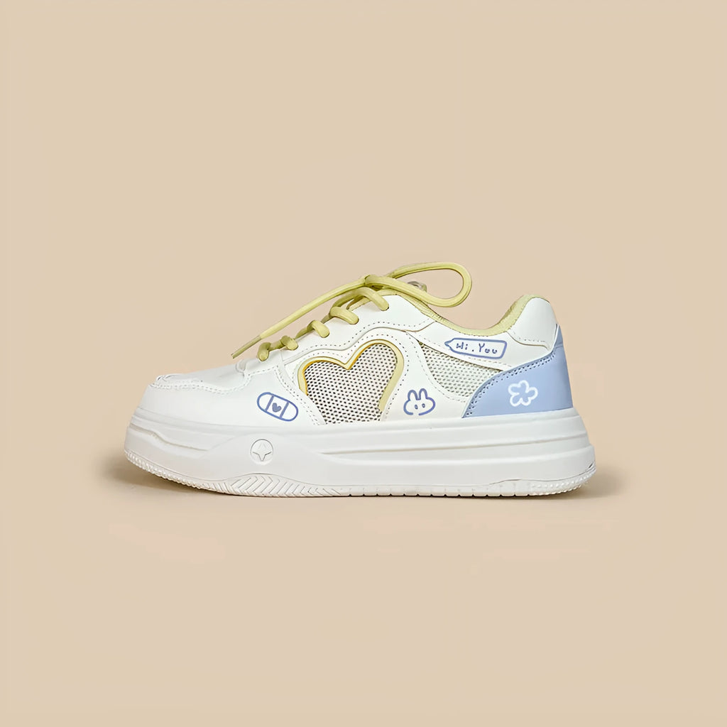 Meow Rabbit Sea Salt Cheese mesh sneakers with cross straps and thick rubber soles