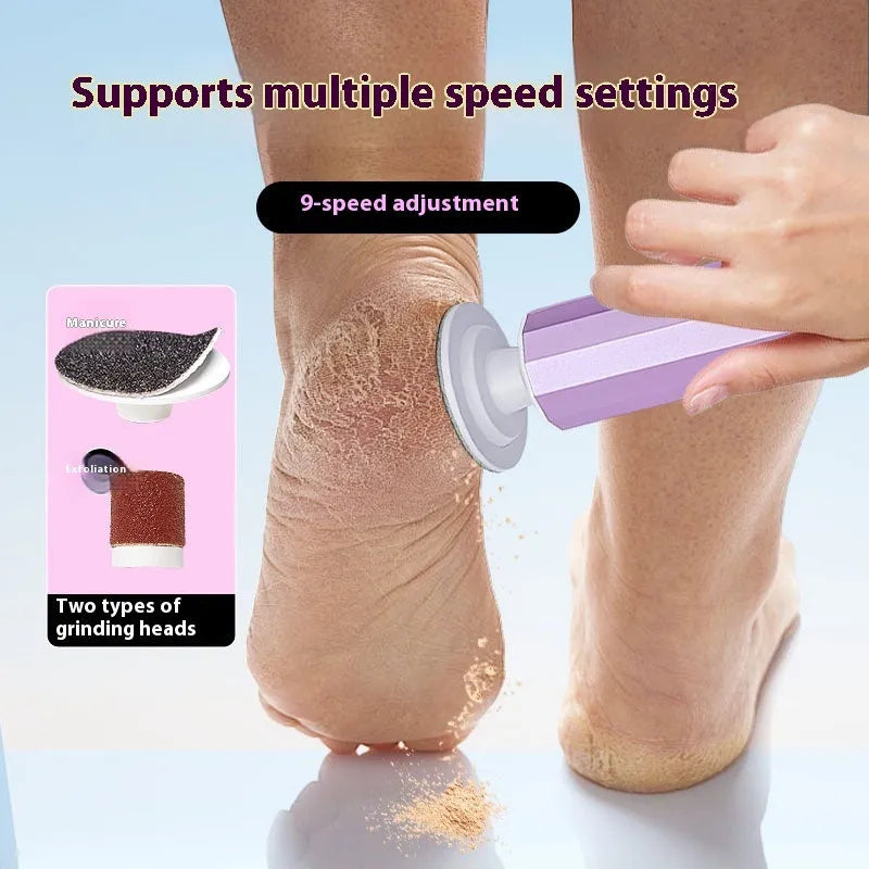 Exfoliating foot file and nail trimmer kit with sandpaper wheels in pink colour option