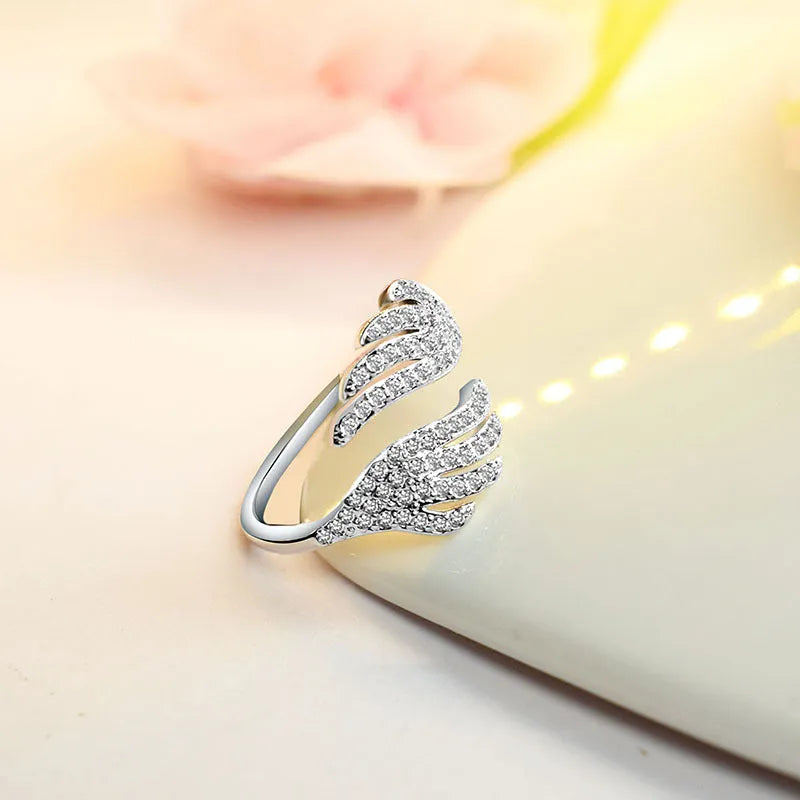 Silver electroplated winged ring for women Korean style fashion accessory