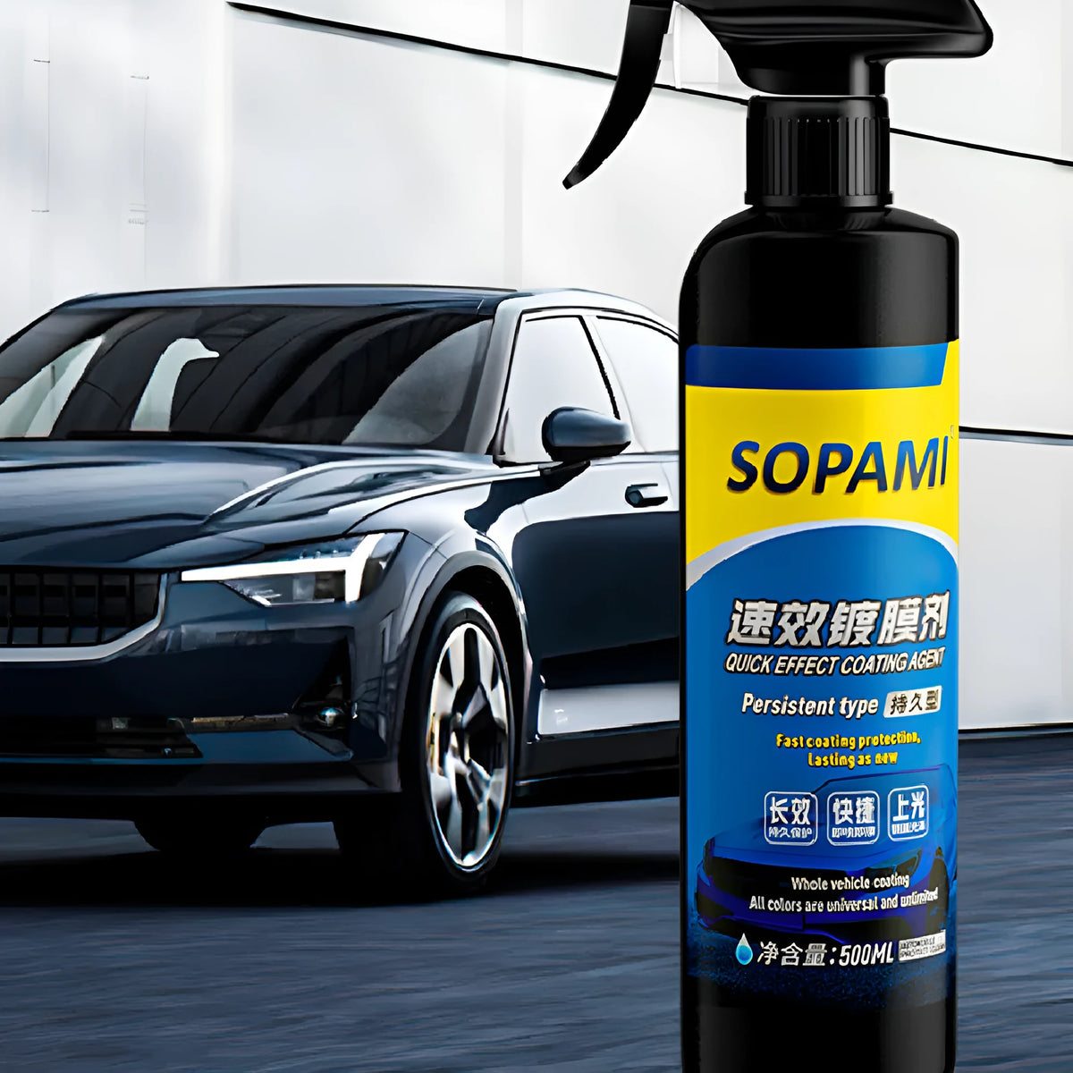 Car paint coating liquid spray for brightening vehicle paintwork, available in 150ml to 1500ml capacities