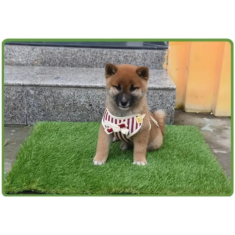 Artificial grass pet training toilet mat shown in small, medium, and large sizes.