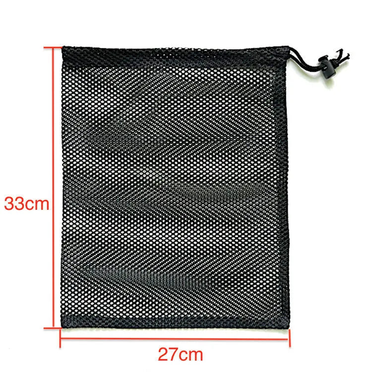 Black mesh drawstring storage bag for children's water balloon toys in three sizes.