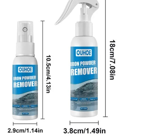 Automotive iron powder rust remover spray bottle with blue sponge and towel for car cleaning