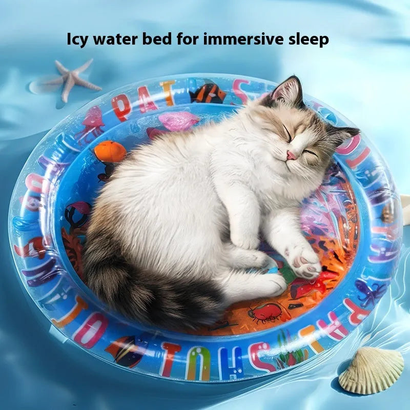 PVC inflatable water cooling mattress for pets with graphic designs