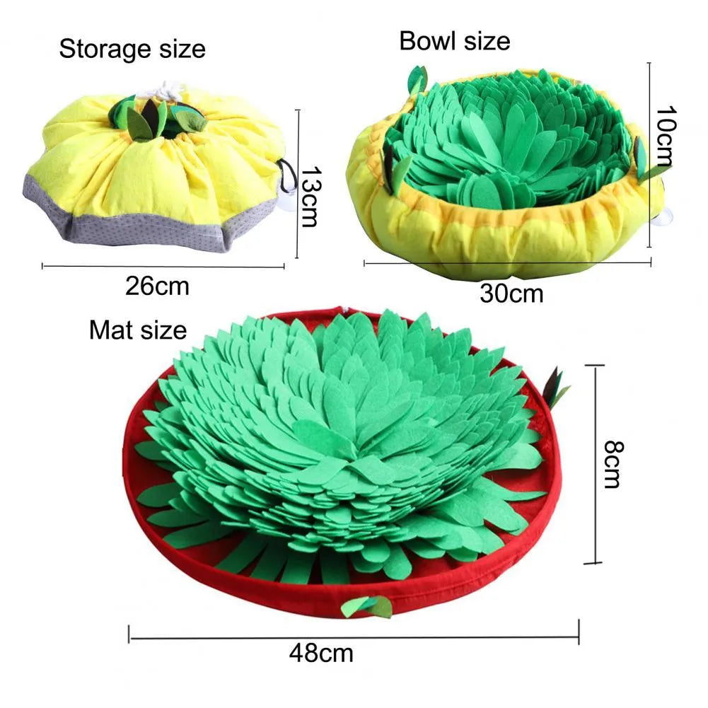Felt dog snuffle mat puzzle hide food training toy in coffee colour with bowl and storage bag