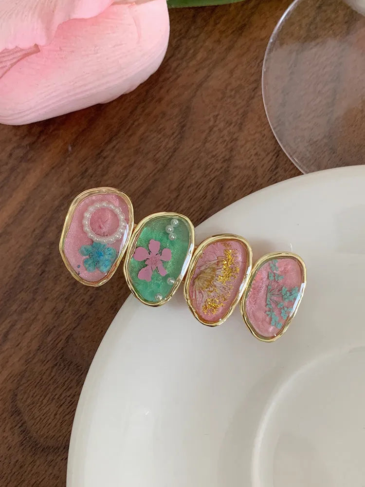 Forest Fairy hair clip for women side bangs design pink yellow plastic resin 2PCS pack manual processing