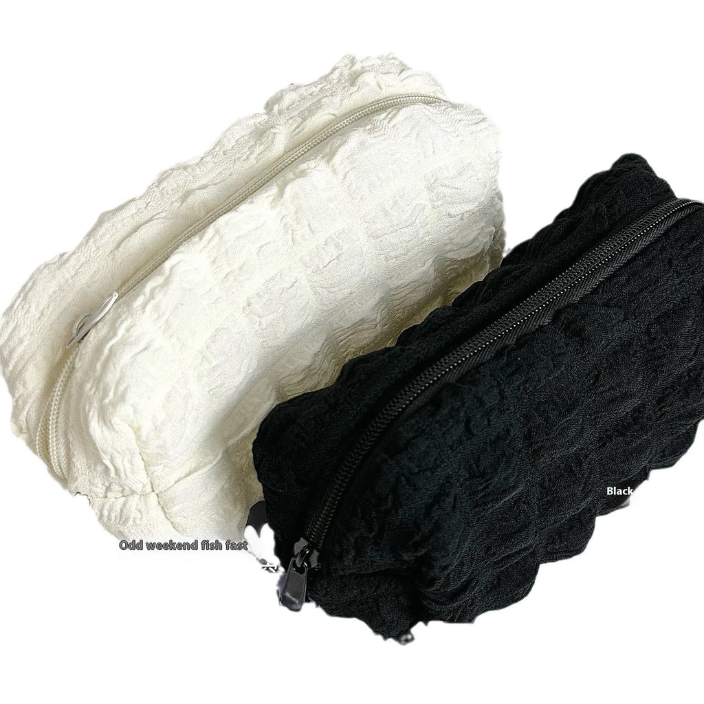 Cream puff design polyester pencil case in beige colour with zip closure