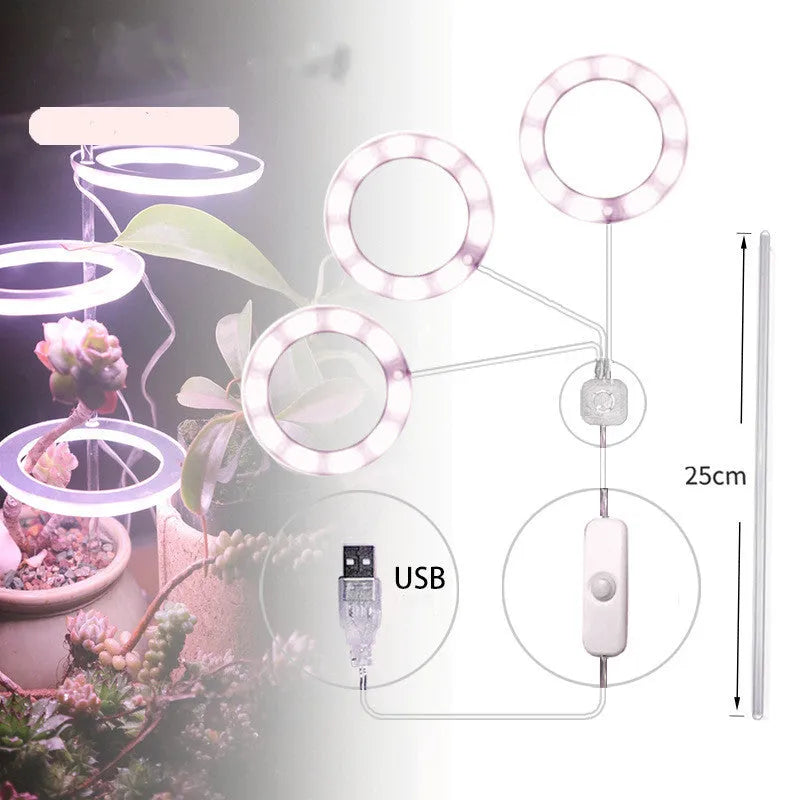 USB LED plant grow light with transparent PC and aluminium housing on a 25cm acrylic stick.