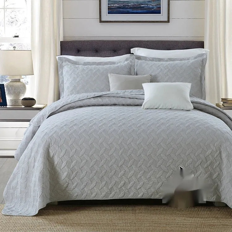 Pure cotton double-sided bed cover three-piece set with embroidery detail for standard bed sizes