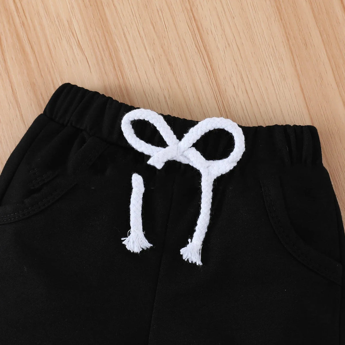 Children's cotton shirt and shorts set with letter print, black or khaki, sizes 70cm to 110cm