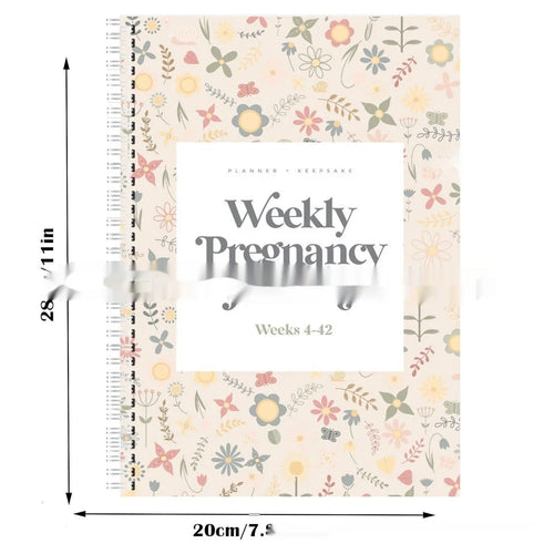 A5 Pregnancy Weekly Diary Notebook open showing weekly layout pages