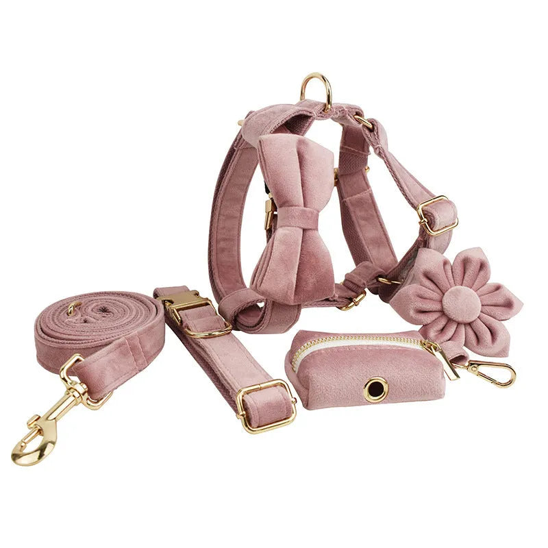 Light purple pink velvet dog collar for small to medium sized dogs