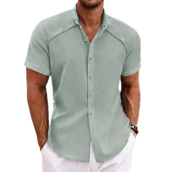 Hawaiian casual short sleeve solid colour shirt in a lightweight cotton blend fabric