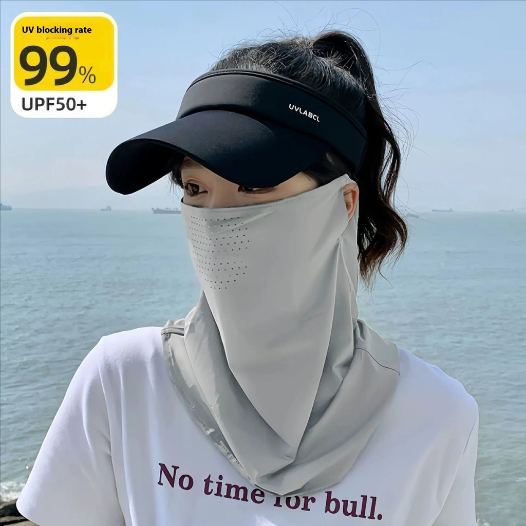 Outdoor cycling face mask in black, white, grey, or pink with UPF50 and breathable nylon half-cover design.
