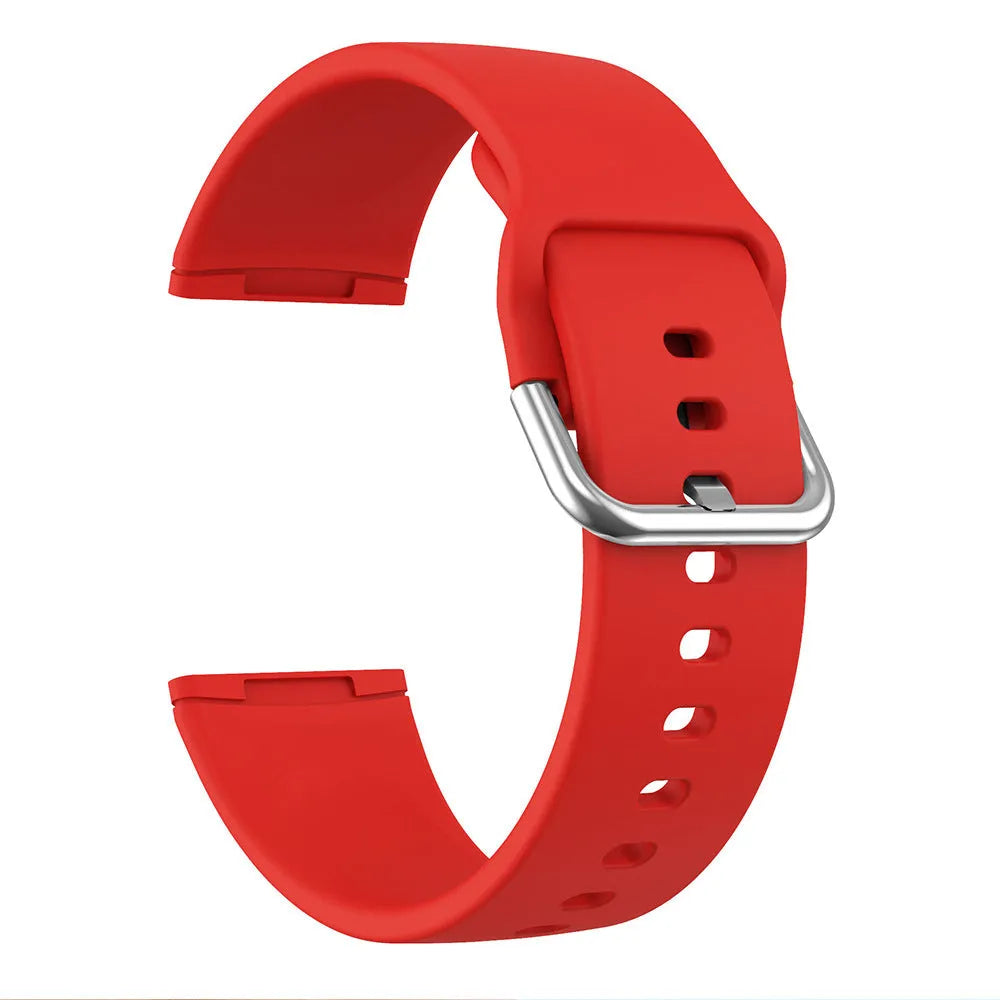 Solid colour silicone replacement strap with silver buckle for Fitbit Versa 3 and Sense 2 smartwatches