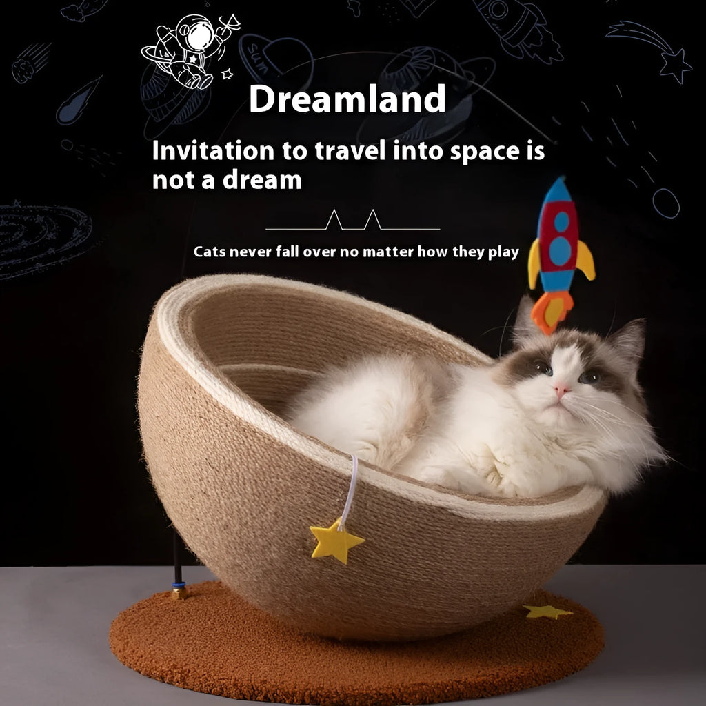 Large cat scratching board with integrated nest in starry sisal colour