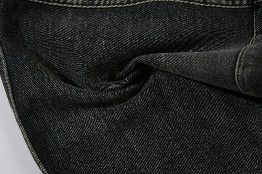 Men's black cotton embroidery trousers with wide-leg loose fit design