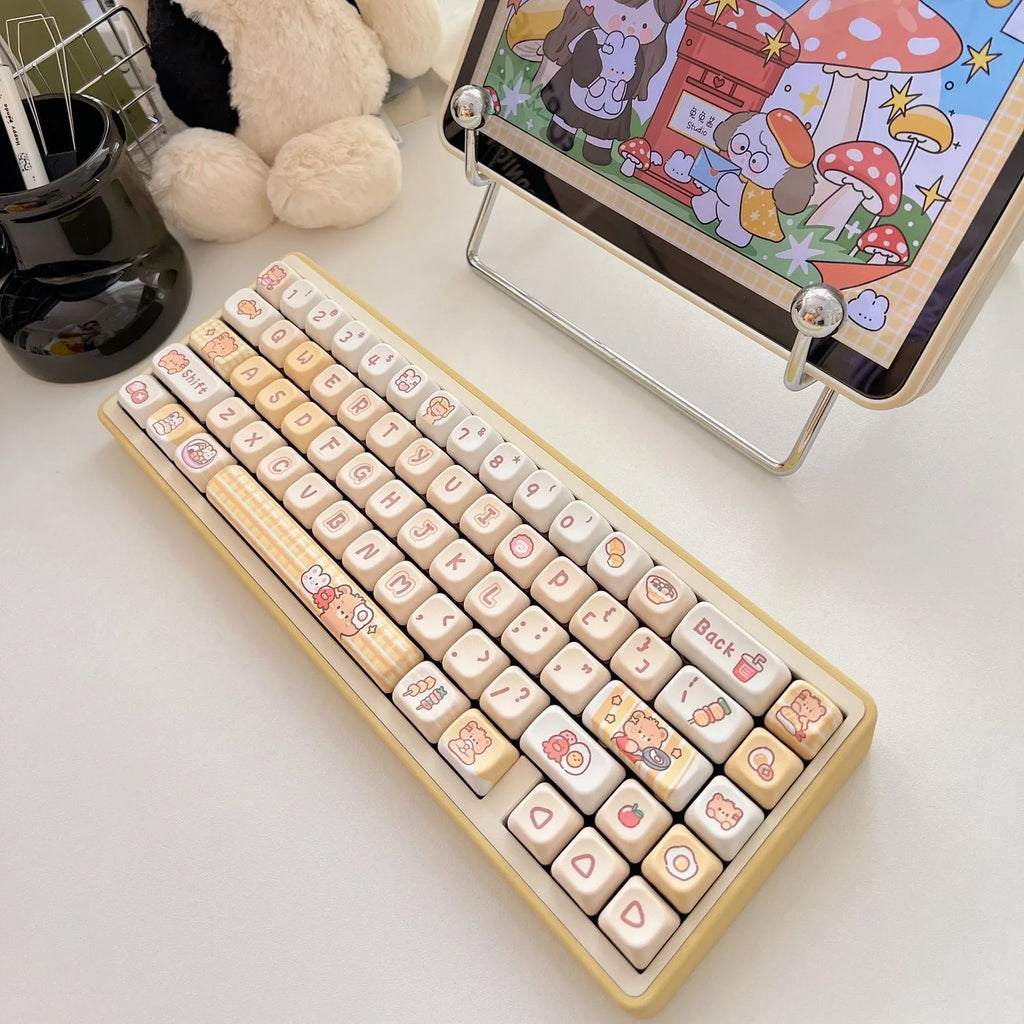 140 EOA height PBT keycaps with thermal sublimation rabbit and bear restaurant artwork