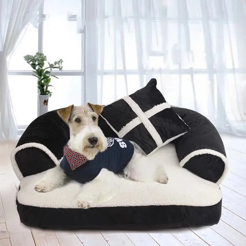 Soft dog bed cat sofa classic England style winter warm sleeping bed in brown colour with raised rim nest design