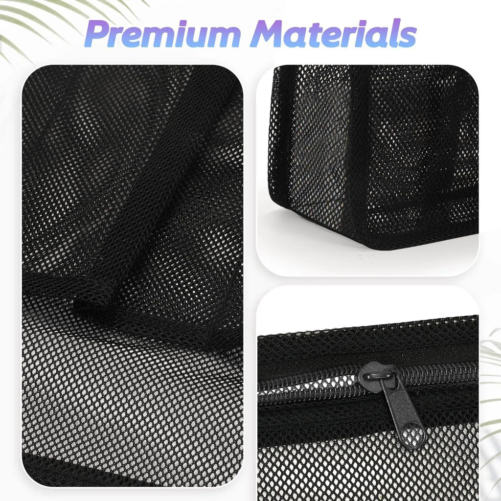 Black and pink swimming gym bag with dry wet separation compartments and mesh pocket