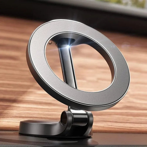 All-metal magnetic car phone mount with foldable bracket in Qian colour on vehicle dashboard