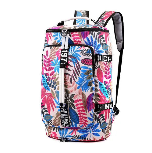 Waterproof convertible gym backpack showing shoe compartment and combination lock in multiple colour options