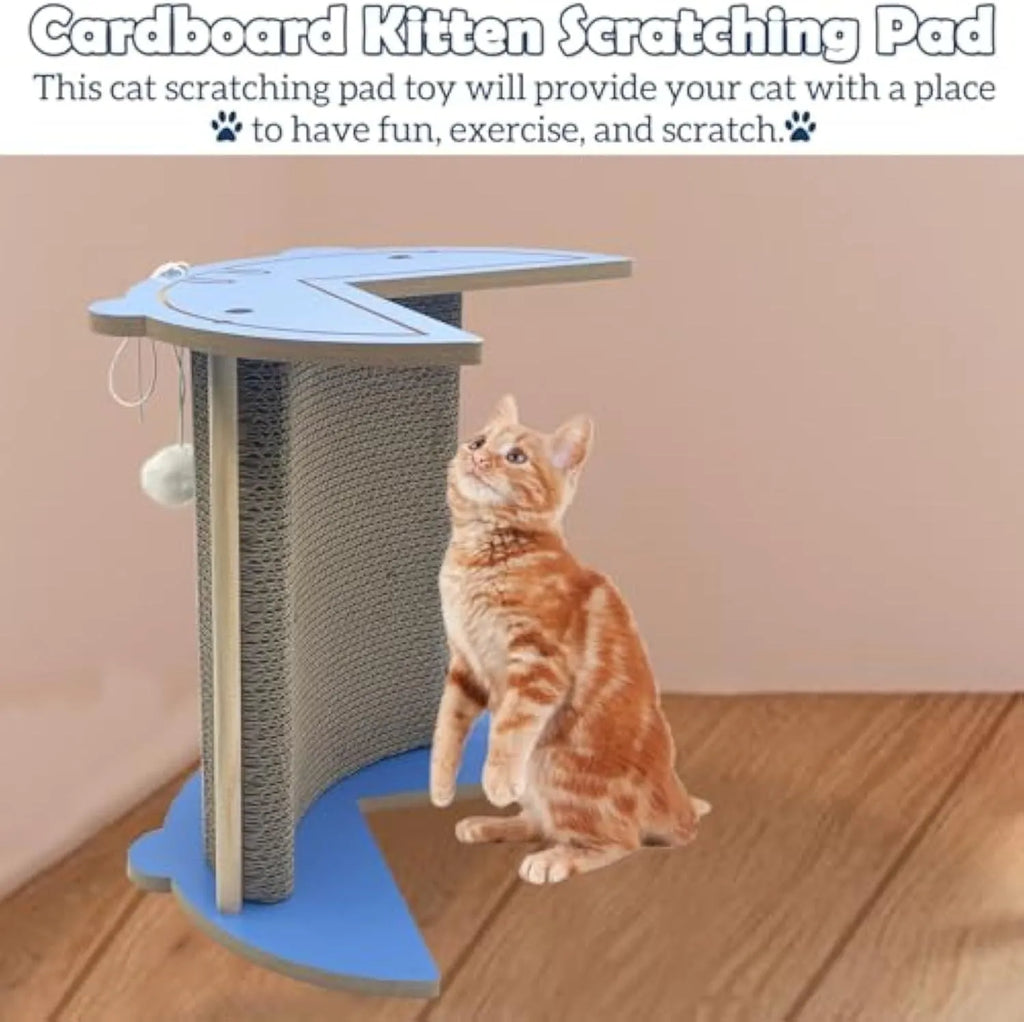 Cat corner scratching pad with hanging ball in room corner for furniture protection