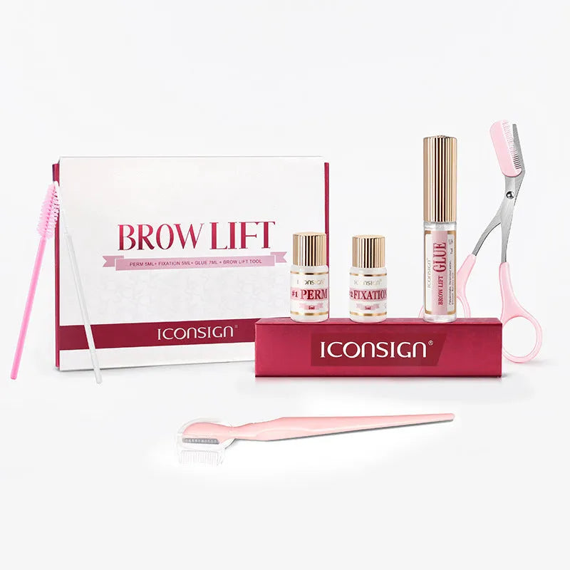 Pink eyebrow scald suit keratosis removal set with perm solution components for eyebrow styling