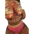 Women's checkered cross strap bikini set with high-waisted shorts