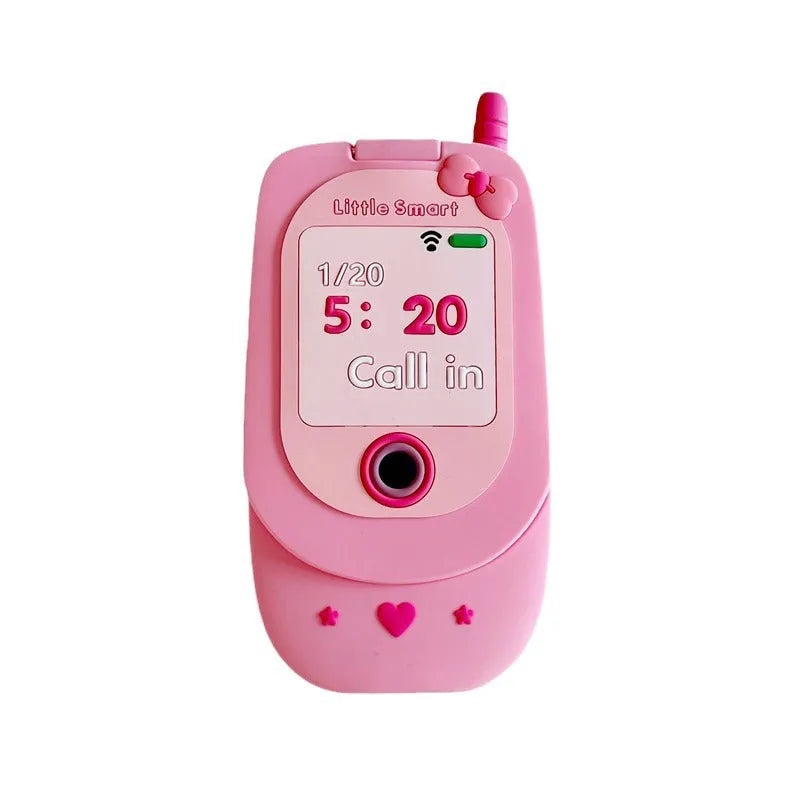 Light pink silicone flip phone case with a mirror, shown next to a rose red version, for iPhone models.