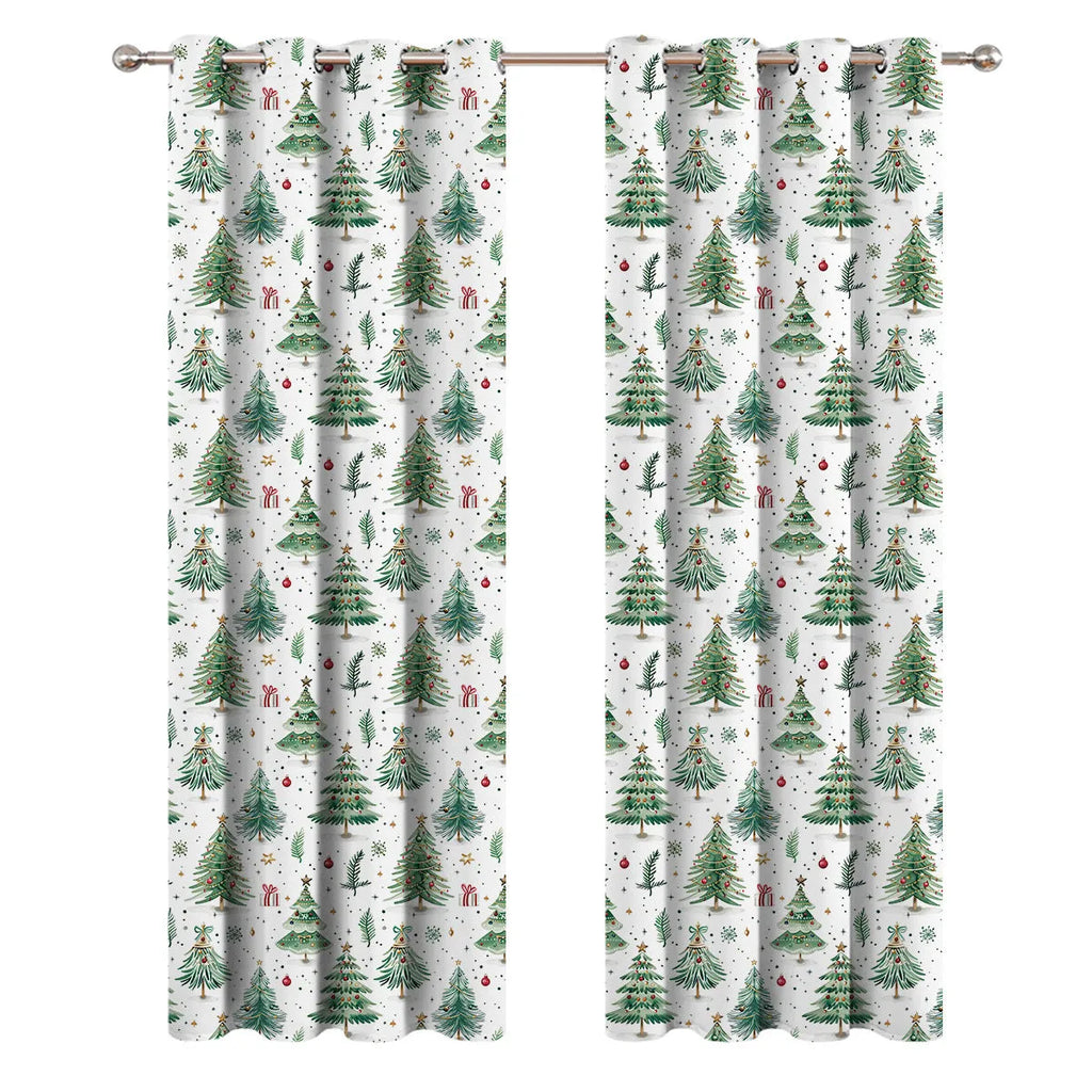 Close-up of a needle-punched Christmas Forest pattern on a blackout polyester curtain panel.
