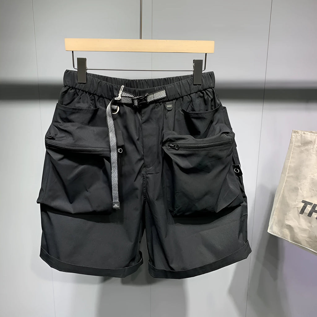 Men's large size work shorts with pockets in black or grey colours