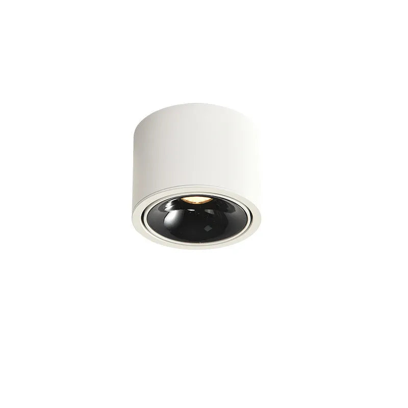 Round surface-mounted adjustable ultra-thin LED spotlight with aluminium housing, white finish, on ceiling
