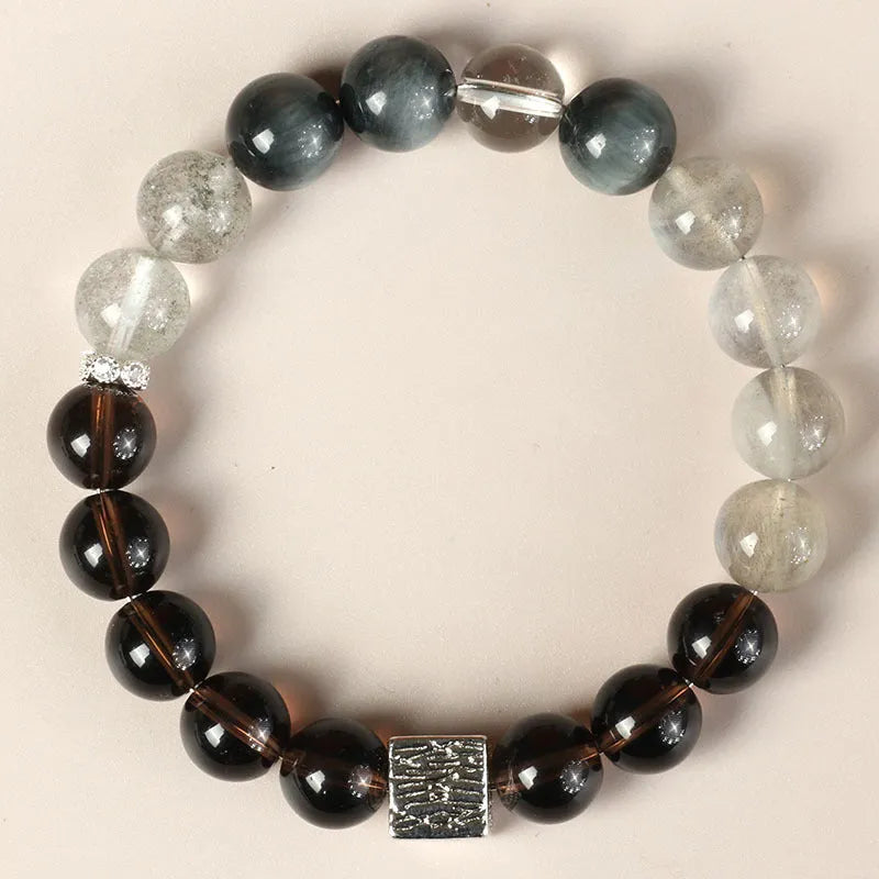 10mm khaki crystal couple bracelet with Chinese style geometry design and polished surface