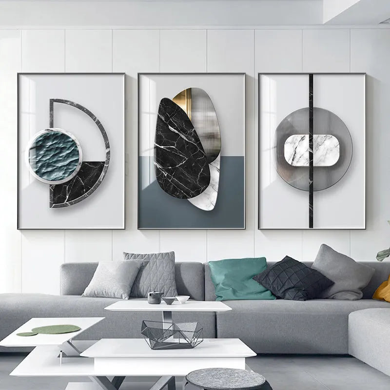 Abstract geometric canvas painting wall art poster in modern design