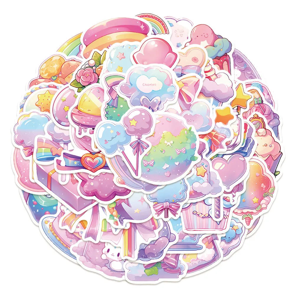 Pack of 50 fresh candy and small object design waterproof vinyl stickers for journal decoration.