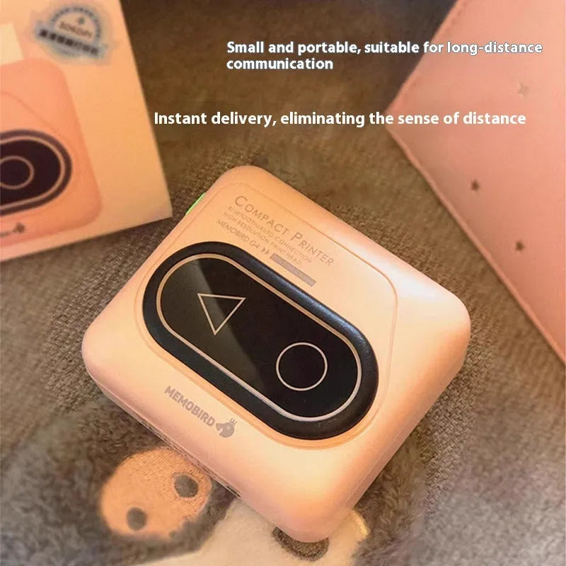 Portable Bluetooth mini thermal printer in avocado green with mobile phone showing wireless connection