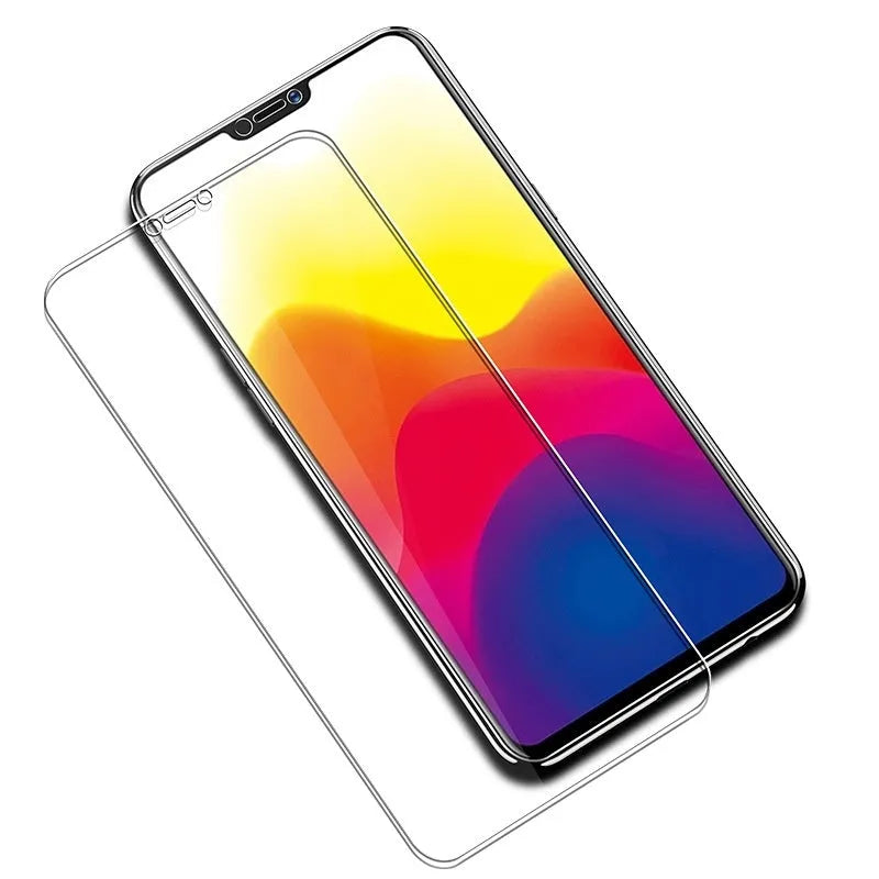Samsung phone with HD tempered glass screen protector showing full screen coverage