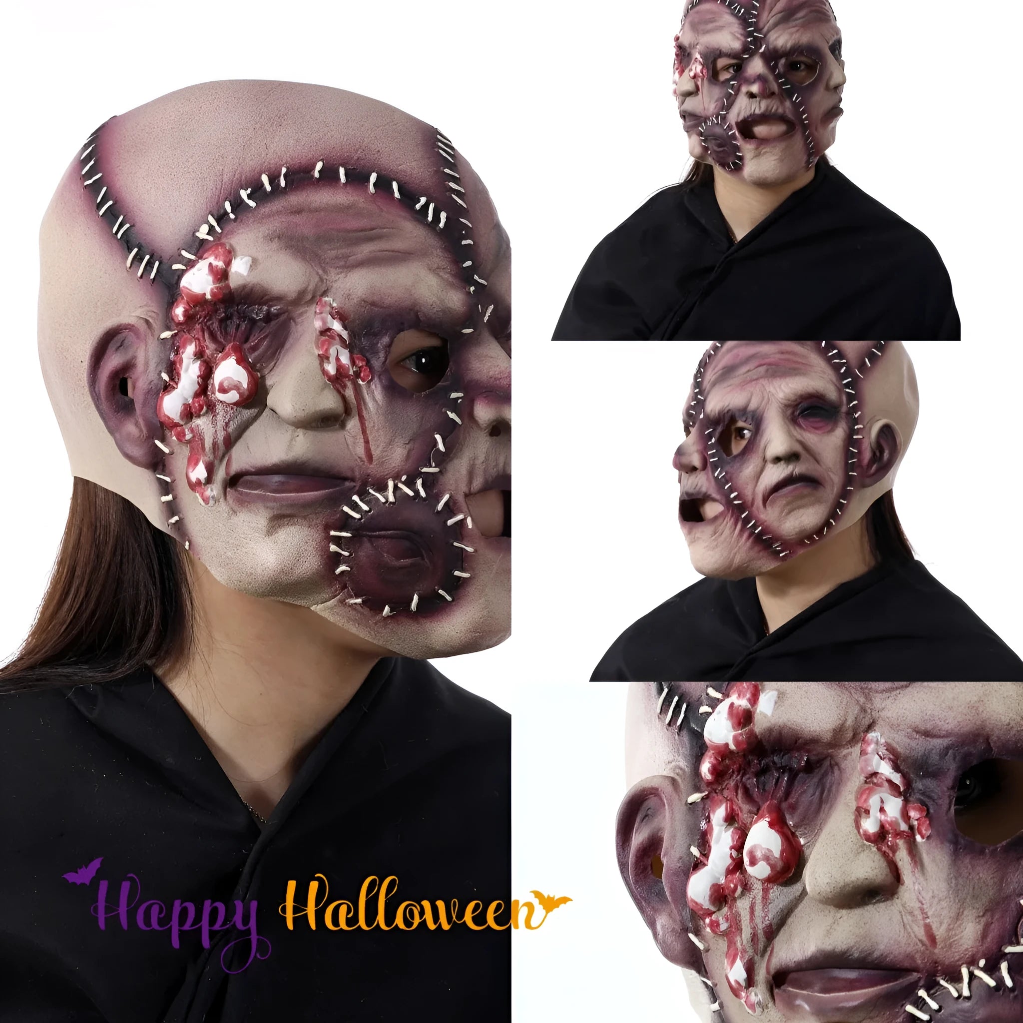 Three-sided Grimace horror mask in latex plastic for Halloween cosplay and parties
