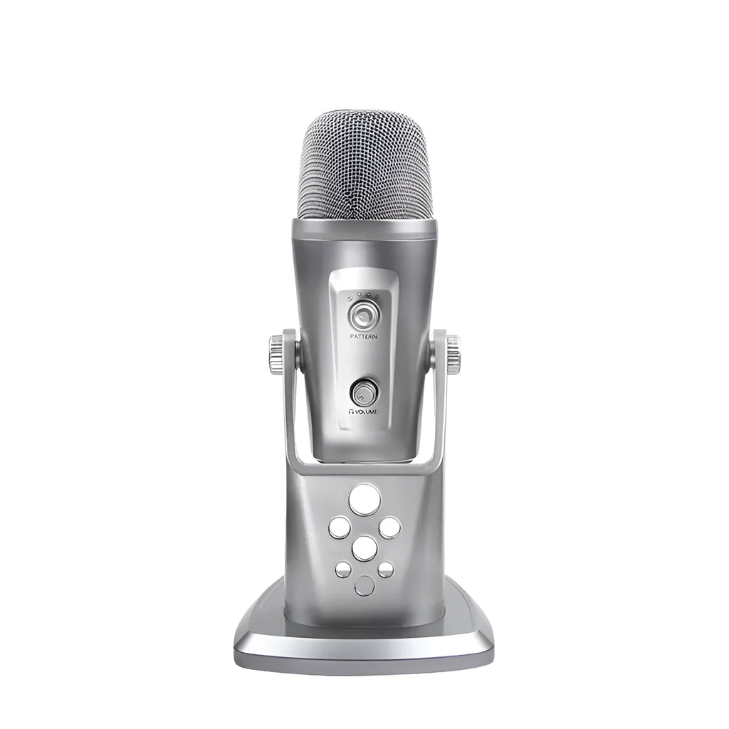 Silver plastic USB omnidirectional microphone with built-in mic for computer recording