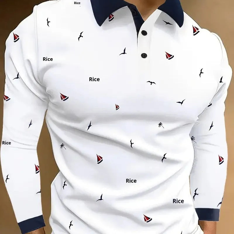 Design Button Long Sleeve Retro Loose Top for men in polyester blend, loose fit pullover