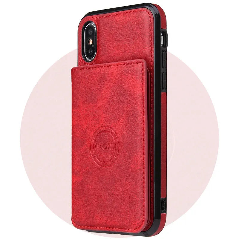 Imitation leather card wallet phone case back cover for iPhone in multiple solid colours