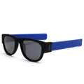 Folding bracelet sunglasses with polarized UV400 resin lens on wrist, black colour