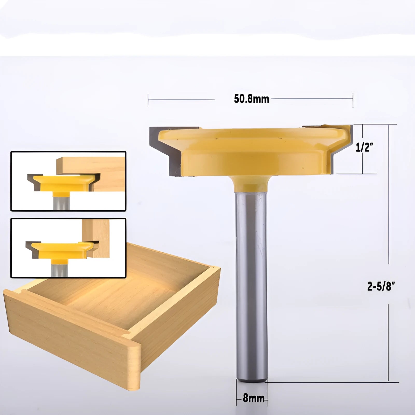 CHWJW 8mm shank straight rail and stile router bit in yellow with hard alloy body for woodworking