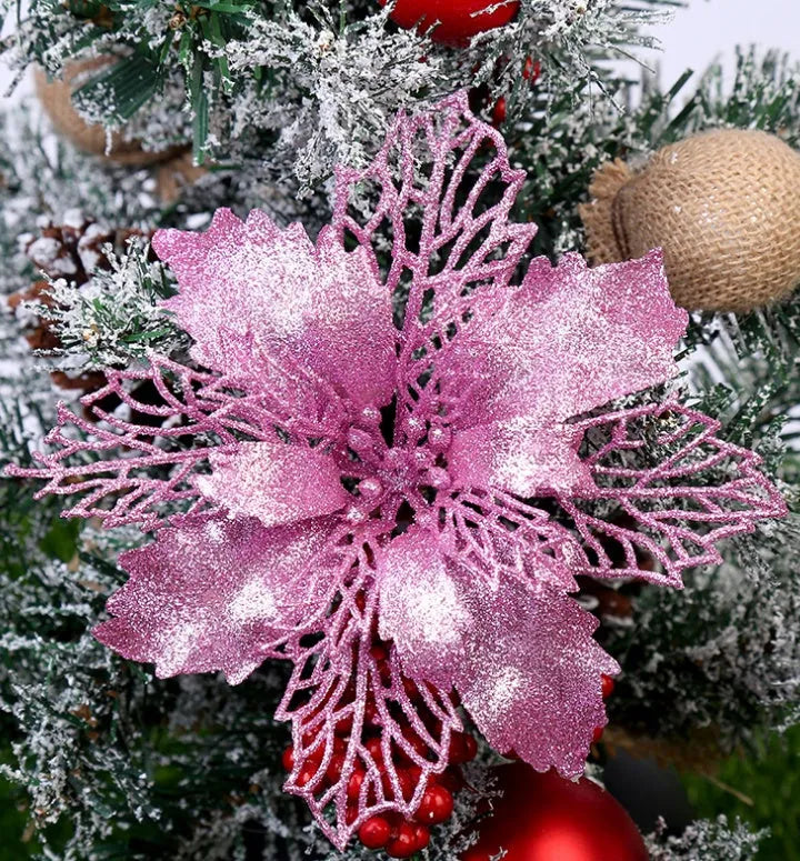 Gold glitter Christmas tree wreath 16cm diameter on white background