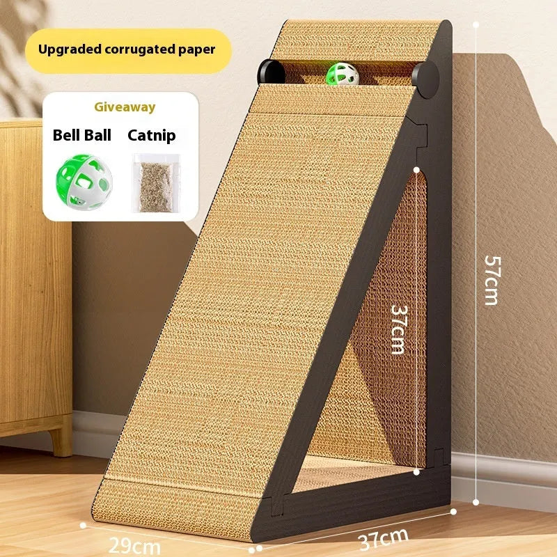 Composite board sisal cat scratch board, vertical wall mounted, upgrade thick triangle with 3 hemp rope teasing balls