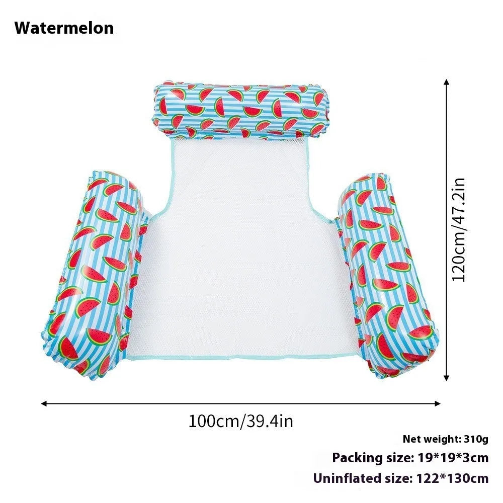 Inflatable floating bed 124x99cm in green stripes on water with environmentally friendly PVC construction
