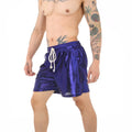 Men's silver polyester lounge pants with an elastic waistband laid flat.