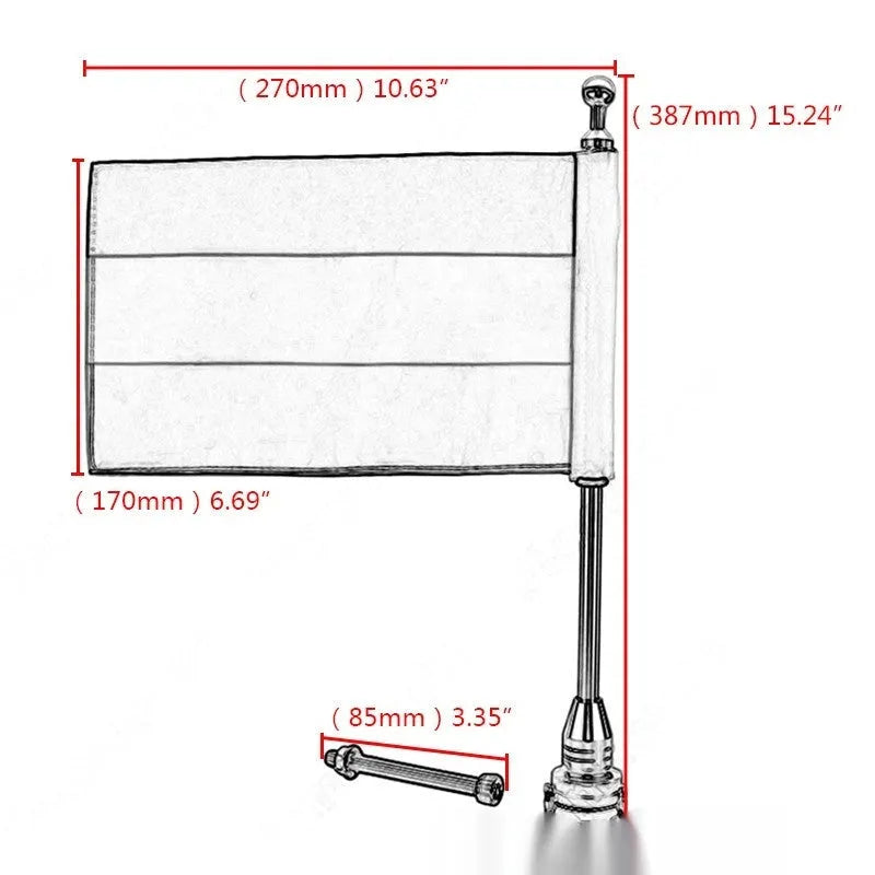 Motorcycle side box mounting flagpole in silver or black for luggage rack attachment