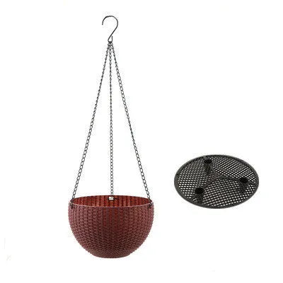 Injection-moulded plastic hanging basket with inner tank, 210mm diameter, 450mm chain